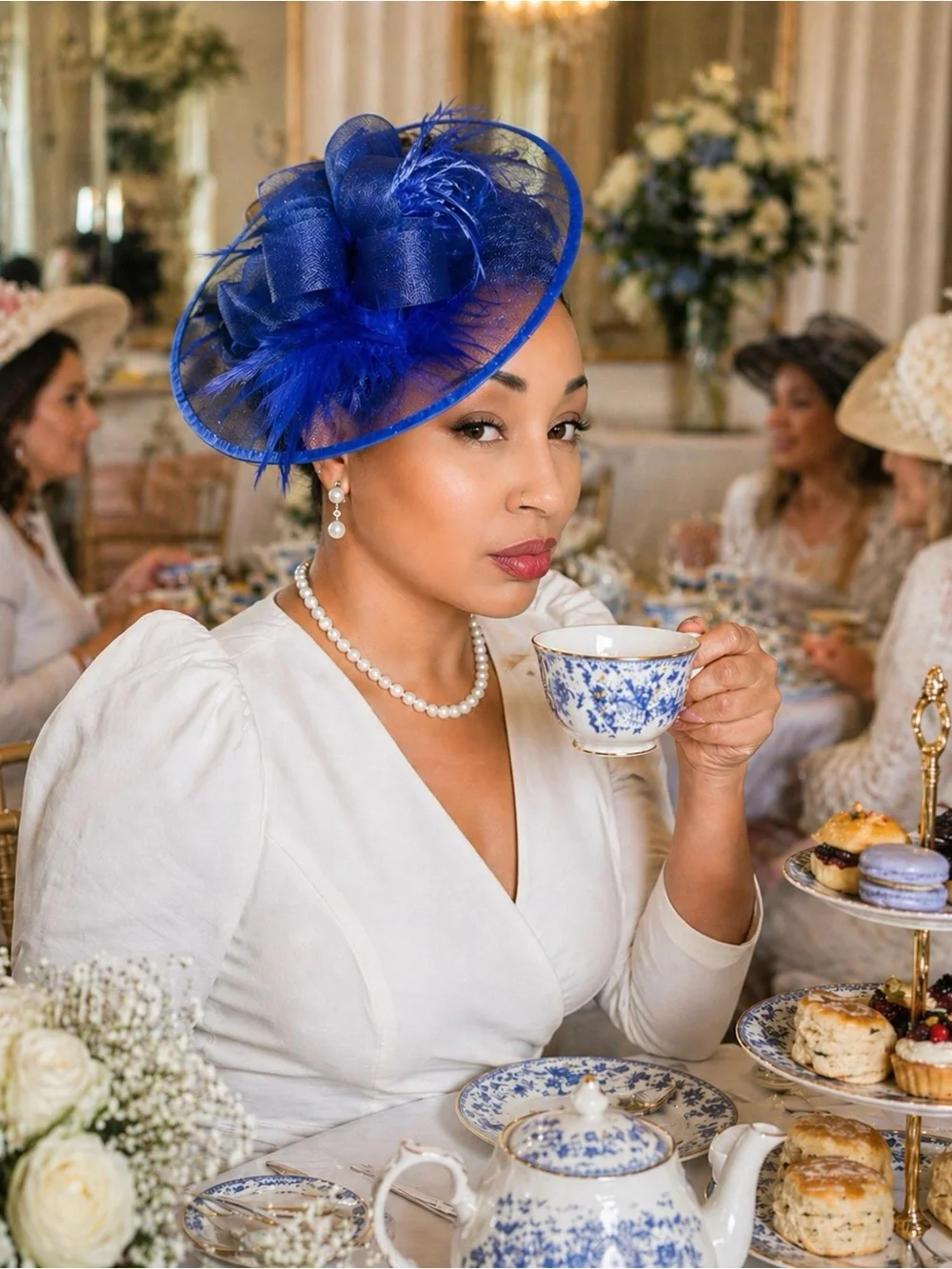 Royal Blue Feathered Fascinator Hat for Women Accessories